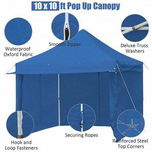 10x10ft Pop up Gazebo with 4 Height and Adjust Folding Awning -300' Blue - Col