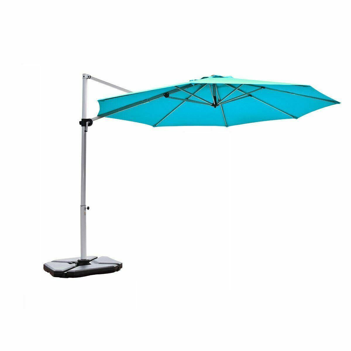 Modern Blue 11' Patio Offset Cantilever Umbrella 360° Rotation Aluminum Tilt