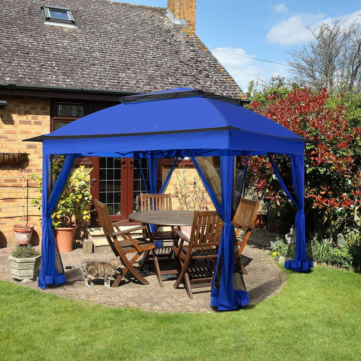 11'x11' Blue Outdoor 2-Tier Vented Canopy Steel Gazebo BBQ Party Tent