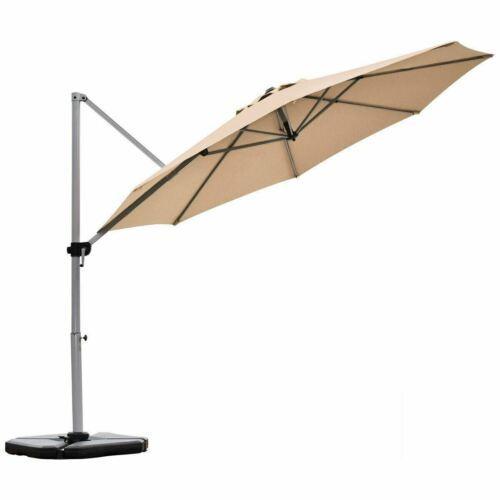 Modern Beige 11' Patio Offset Cantilever Umbrella 360° Rotation Aluminum Tilt-