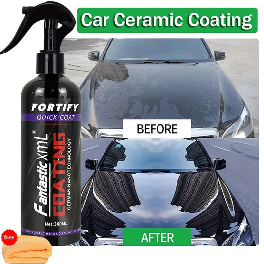 10.14oz Ceramic Coating Fortify Car Wax Polish Spray - Waterless Wash & Wax Hydrophobic Top Coat Polish & Polymer Paint Sealant Detail Protection