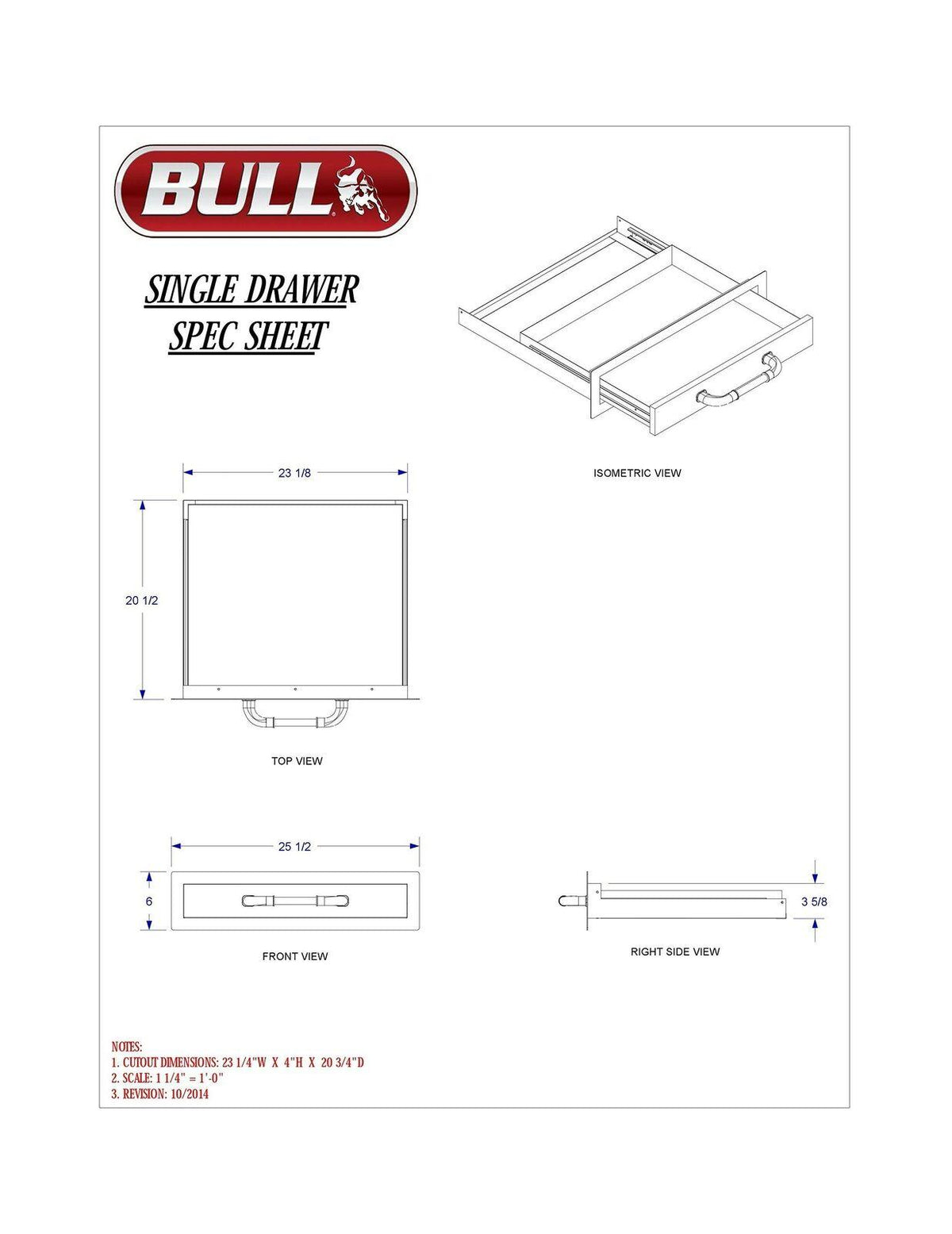 Bull Outdoor Products 09970 Single Drawer, Stainless Steel