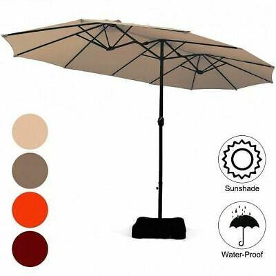 15 Foot Extra Large Patio Double Sided Umbrella with Crank and Base-Beige - Col