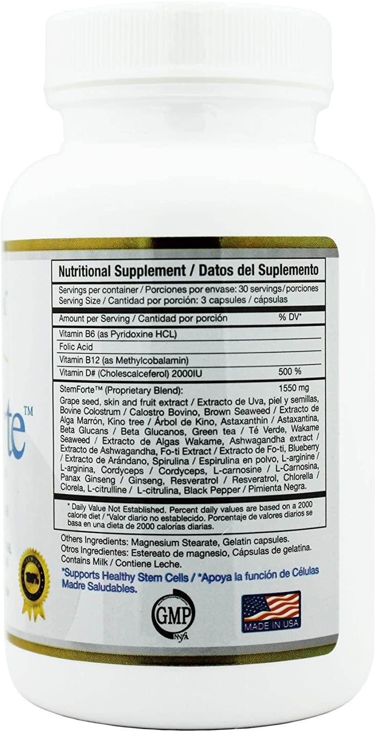 StemForte Plus Stem Cell Nutritional Supplements for Men, Women - Three Bottles - Advanced Stem Cell and Telomere Activity Support - Promotes Natural Release of Stem Cell, Increase Energy, Focus, Mood
