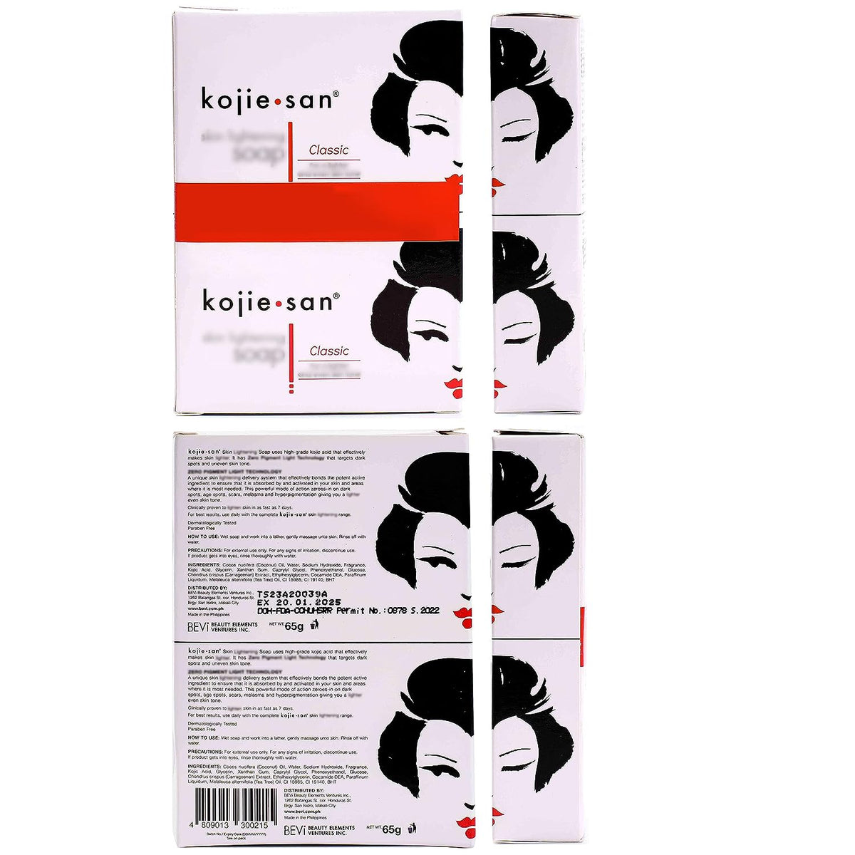 Kojie San Skin Brightening Soap - Original Kojic Acid Soap for Dark Spots, Hyperpigmentation, & Scars with Coconut & Tea Tree Oil - 65g x 2 Bars