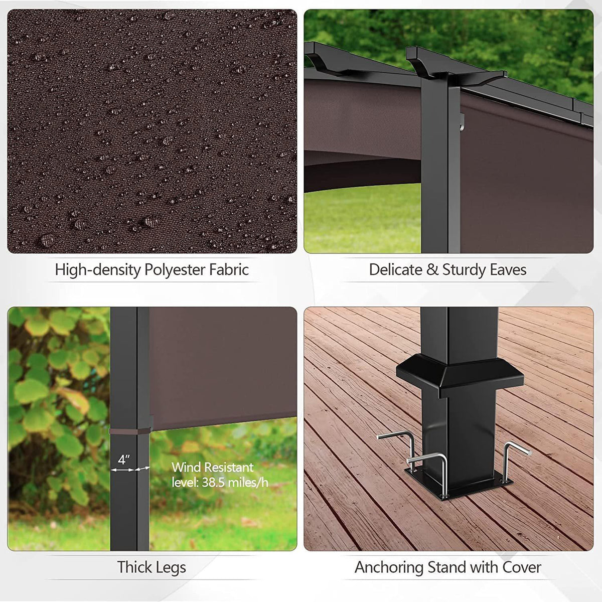 10 x 10 Brown Home Patio Steel Adjustable Outdoor Canopy Gazebo