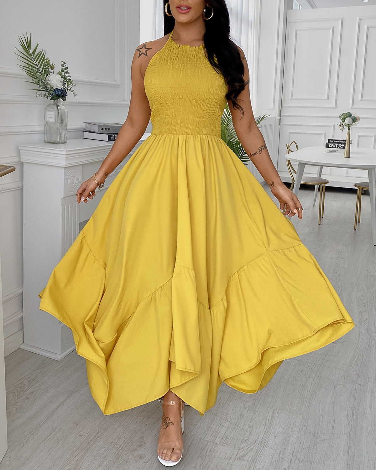 Plain Sleeveless Ruched Maxi Dress