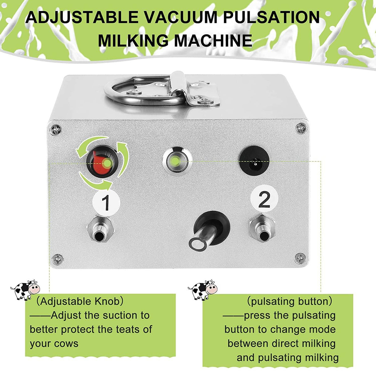 ARTYUIO 14L Cow MilMachine Automatic Pulsation Vacuum Pump Milker for Cows MilSupplies, w Steel Bucket