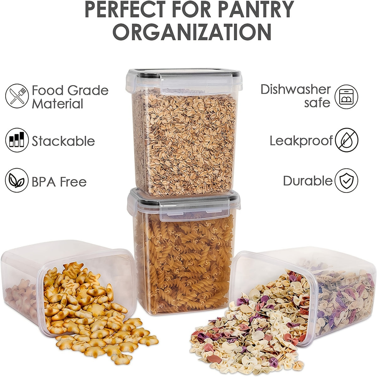 1/6pcs 54oz/1.6L Airtight Plastic Food StoraContainers With Lid, BPA Free,PP Material, No LeaKitchen Organizer For Coffee Beans Flour Sugar