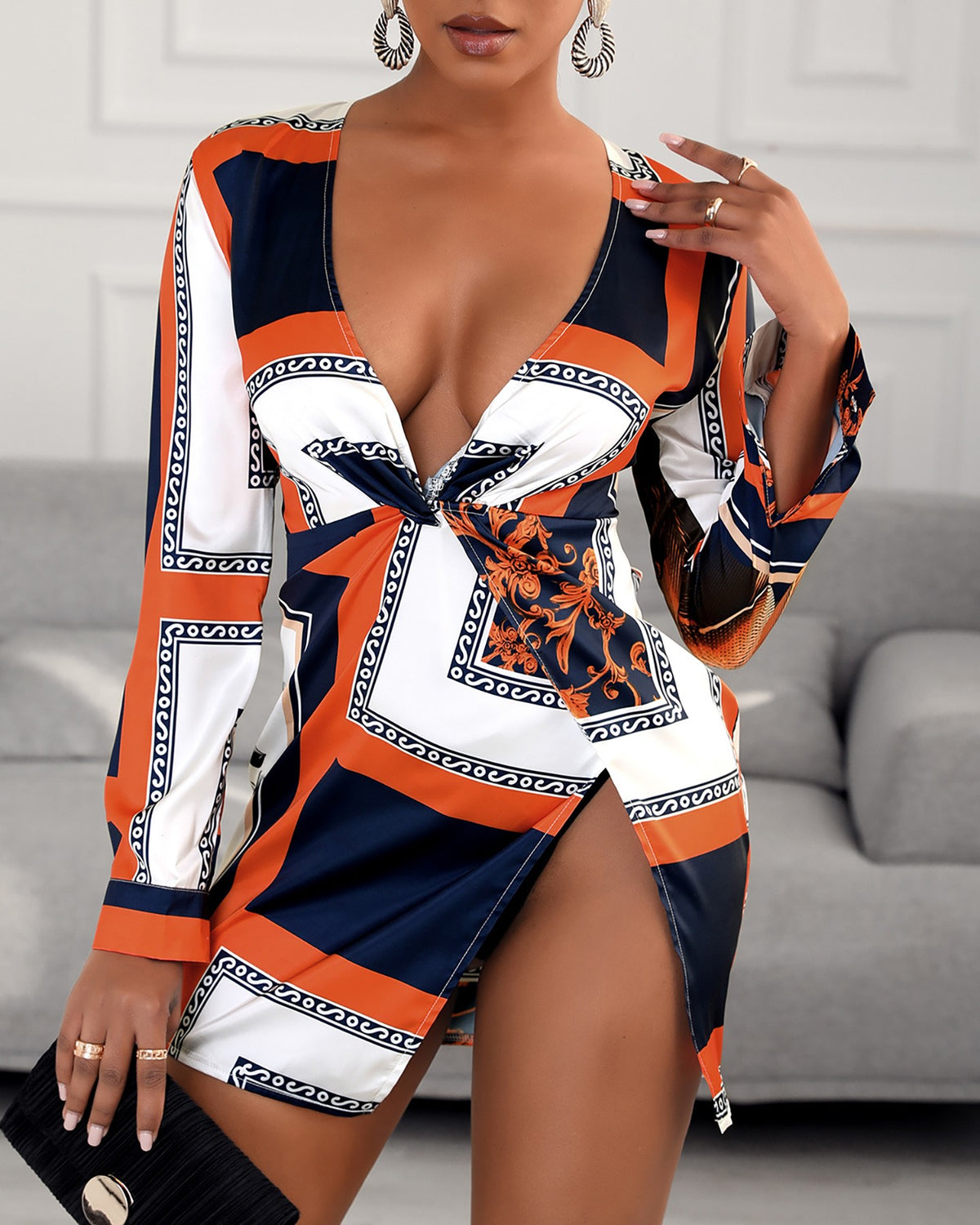 Floral Print Color Twisted Shirt Dress Women