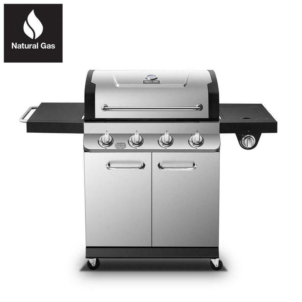 Natural Gas Grill 4-Burner 4-Wheel Enclosed Cabinet Warming Rack Stainless Steel