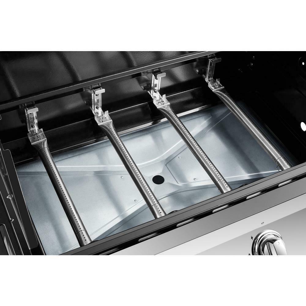 Natural Gas Grill 4-Burner 4-Wheel Enclosed Cabinet Warming Rack Stainless Steel