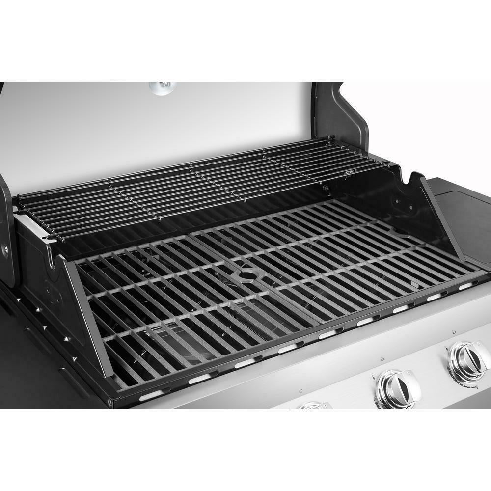 Natural Gas Grill 4-Burner 4-Wheel Enclosed Cabinet Warming Rack Stainless Steel