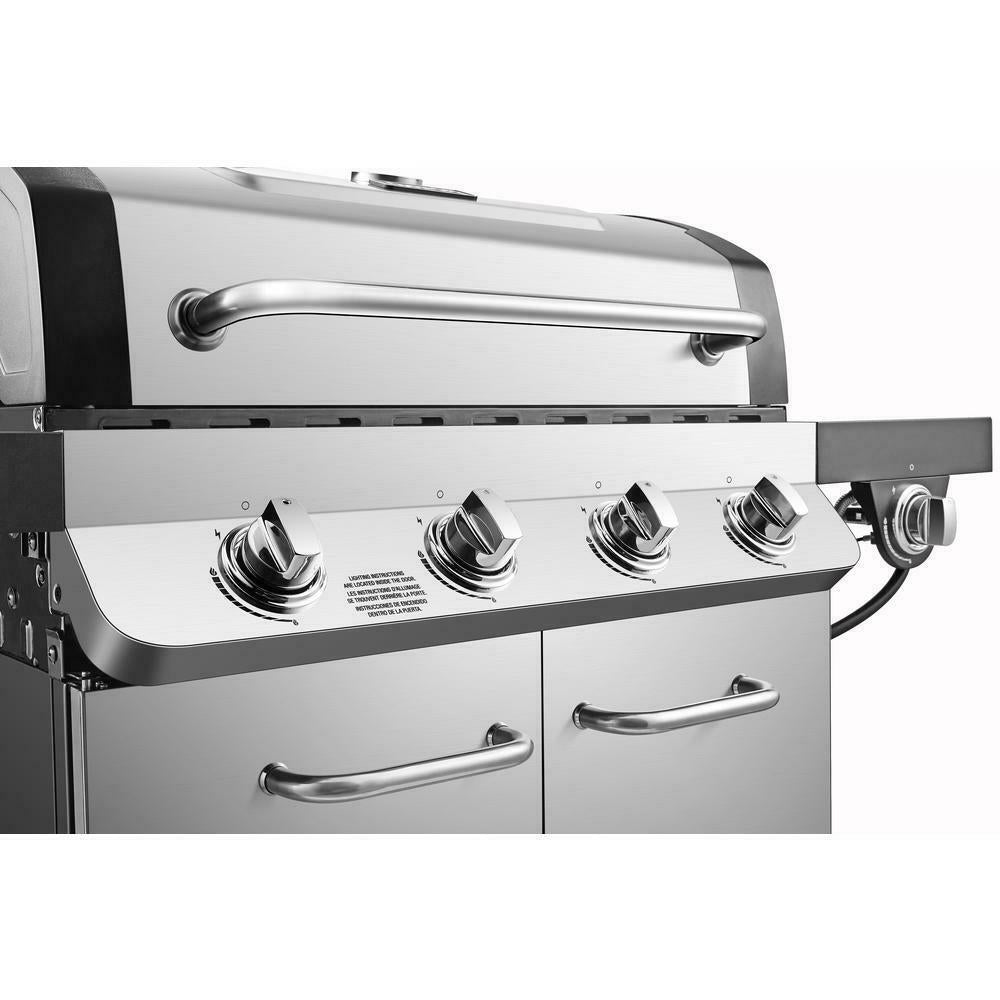 Natural Gas Grill 4-Burner 4-Wheel Enclosed Cabinet Warming Rack Stainless Steel