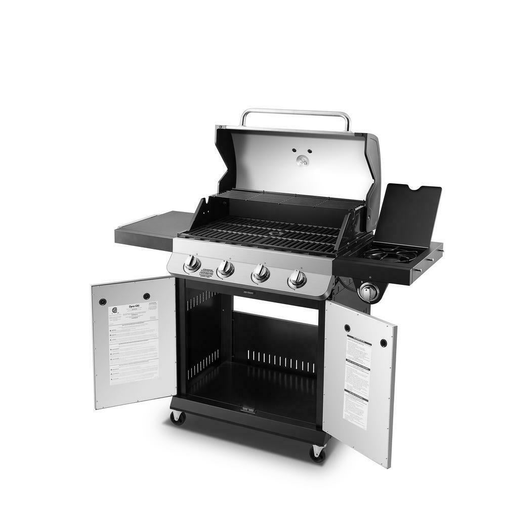 Natural Gas Grill 4-Burner 4-Wheel Enclosed Cabinet Warming Rack Stainless Steel