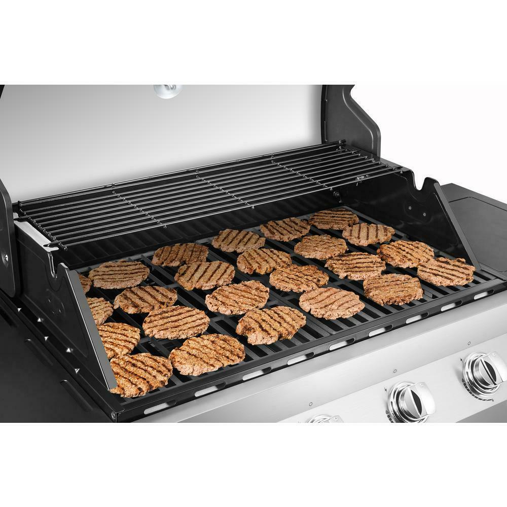 Natural Gas Grill 4-Burner 4-Wheel Enclosed Cabinet Warming Rack Stainless Steel