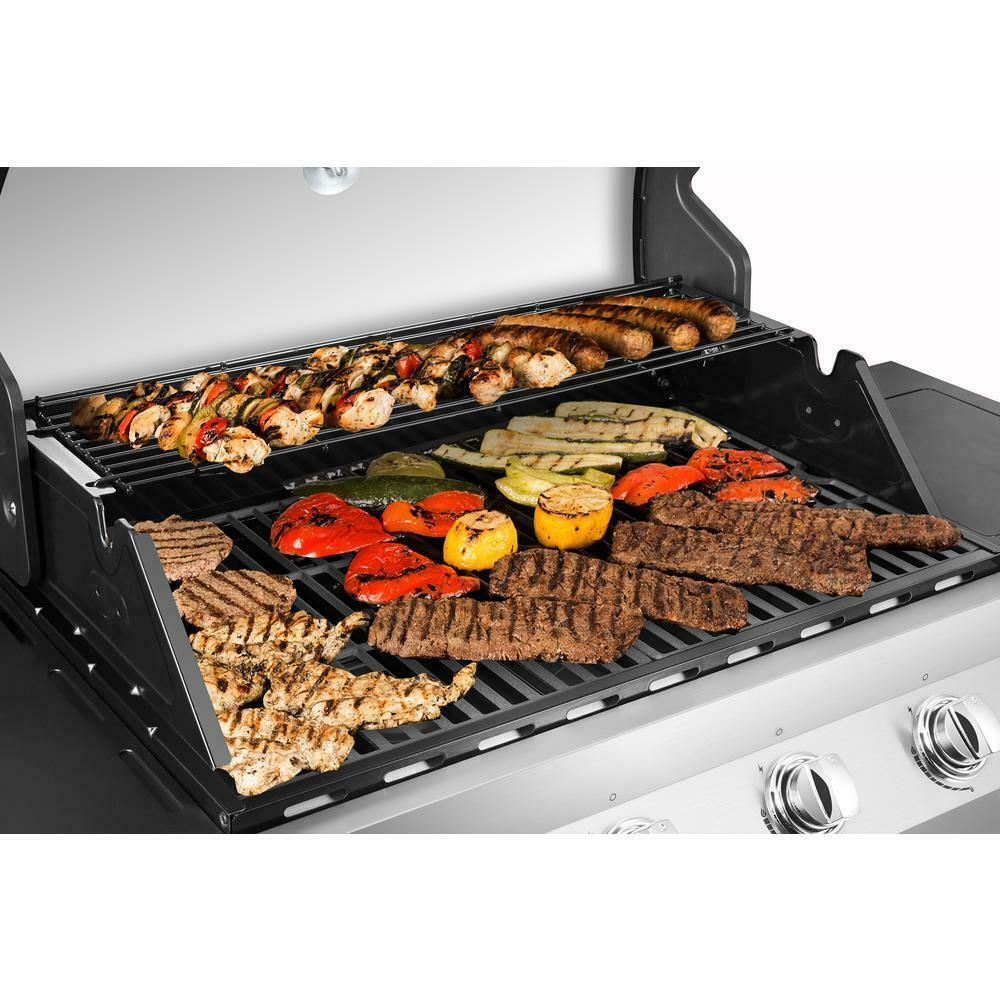 Natural Gas Grill 4-Burner 4-Wheel Enclosed Cabinet Warming Rack Stainless Steel