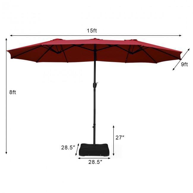 15 Foot Extra Large Patio Double Sided Umbrella with Crank