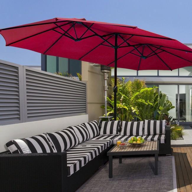 15 Foot Extra Large Patio Double Sided Umbrella with Crank