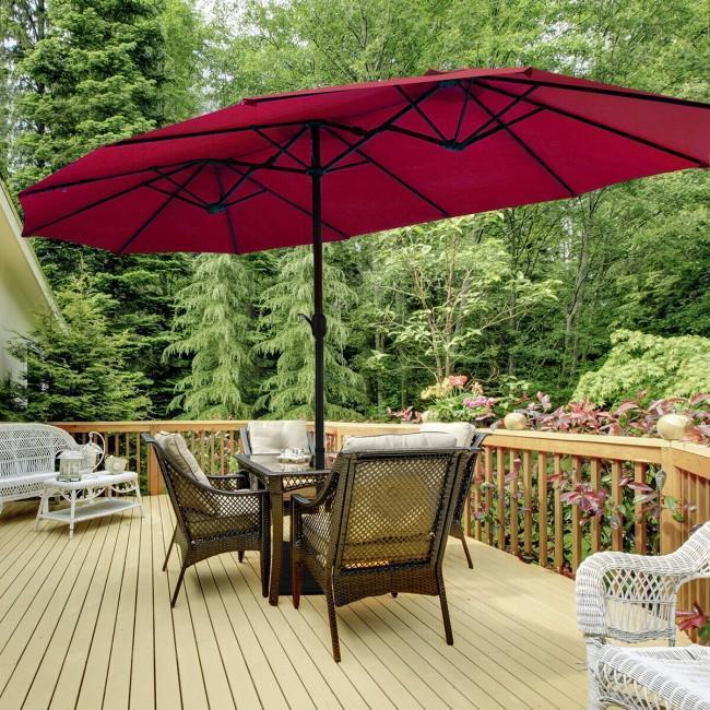 15 Foot Extra Large Patio Double Sided Umbrella with Crank