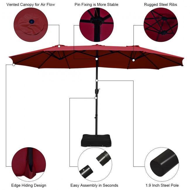 15 Foot Extra Large Patio Double Sided Umbrella with Crank