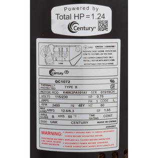 Motor, Century, 0.75hp, 115v/230v, 1-Spd, 48Yfr, SQFL, Full