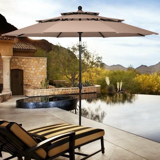 10ft 3 Tier Outdoor Patio Umbrella with Double Vented