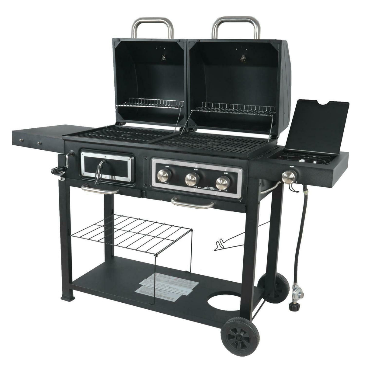 Gas Grill Fuel Charcoal Dual Combo Barbecue Black Stainless BBQ Outdoor Cooking