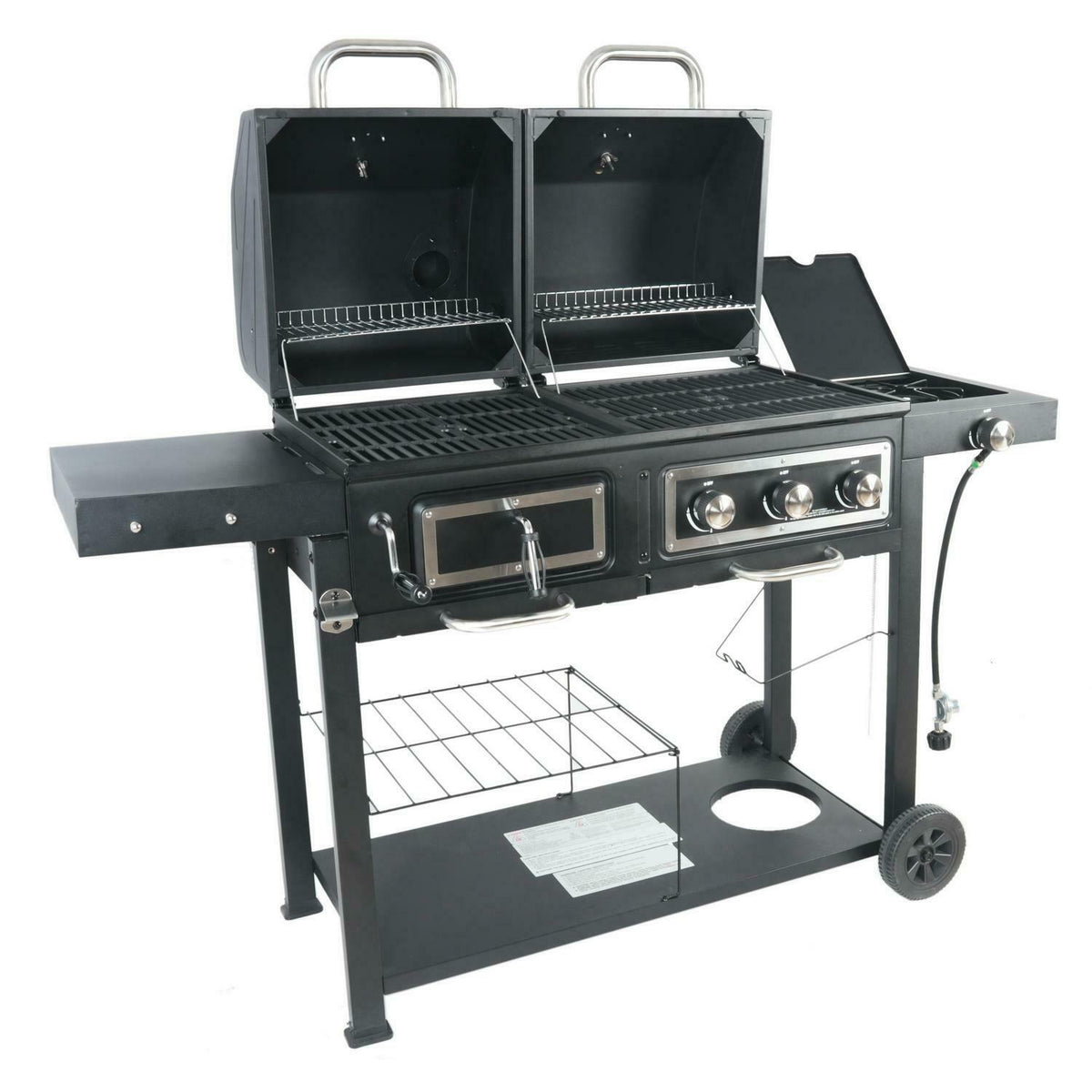 Gas Grill Fuel Charcoal Dual Combo Barbecue Black Stainless BBQ Outdoor Cooking