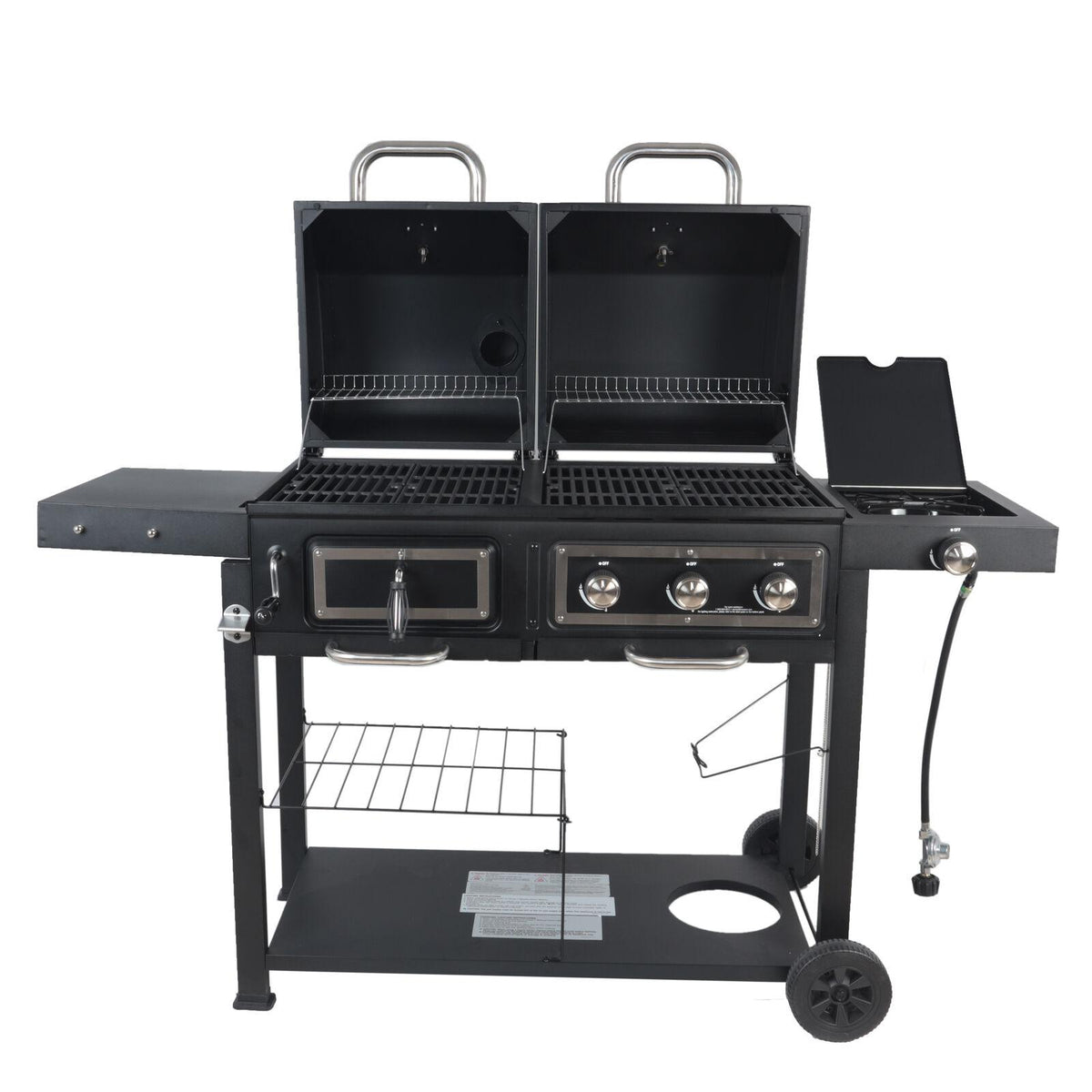 Gas Grill Fuel Charcoal Dual Combo Barbecue Black Stainless BBQ Outdoor Cooking