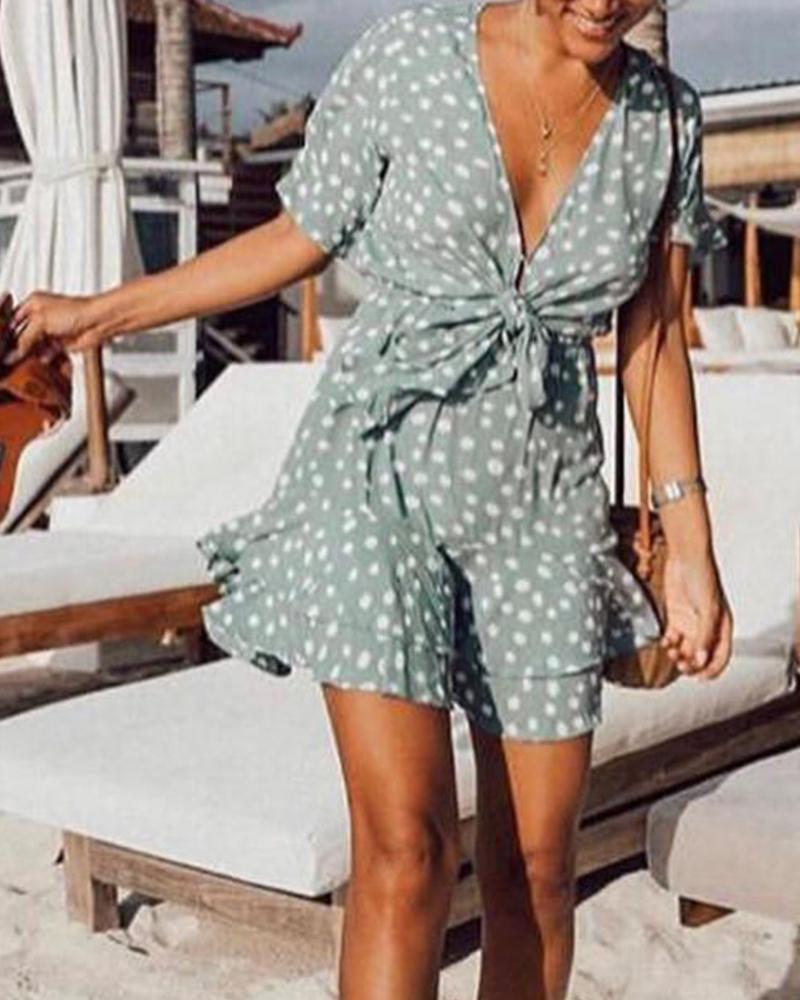Polka Dot V Neck Mini Dress