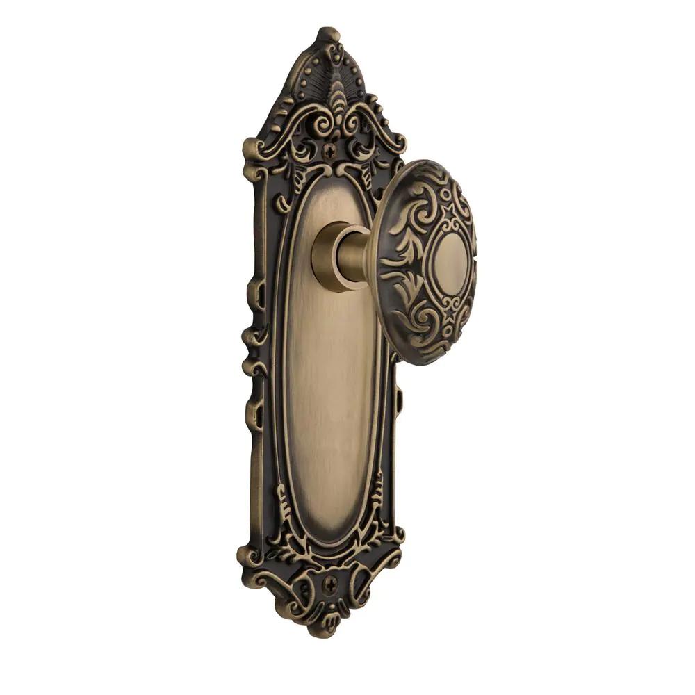 Victorian Plate 2-3/8 in. Backset Antique Brass Privacy Bed/Bath Victorian Door Knob