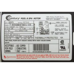 Motor, Century, 2.0hp, 230v, 2-Spd, 56Jfr, C-Face Thd