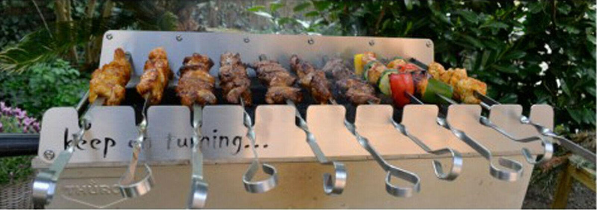 10 Skewer Rotisserie Rack Grill Automatic Rotating Motor Operated BBQ Set