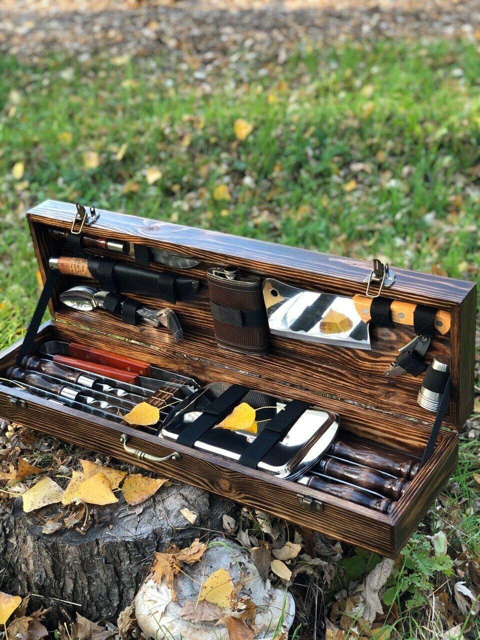 A set of skewers "Wild boar MAX" in a wooden case Gorillas BBQ