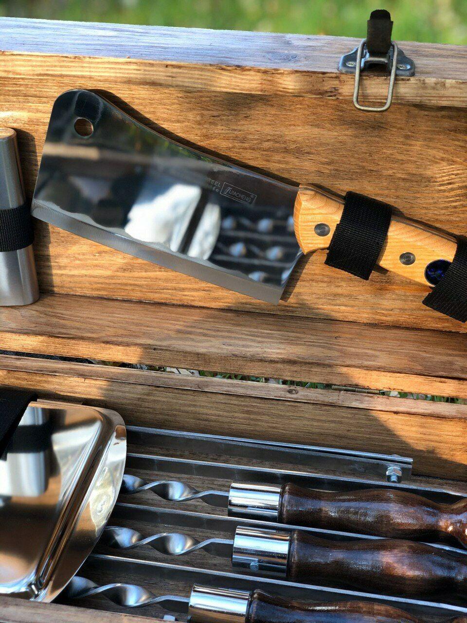 A set of skewers "Wild boar MAX" in a wooden case Gorillas BBQ