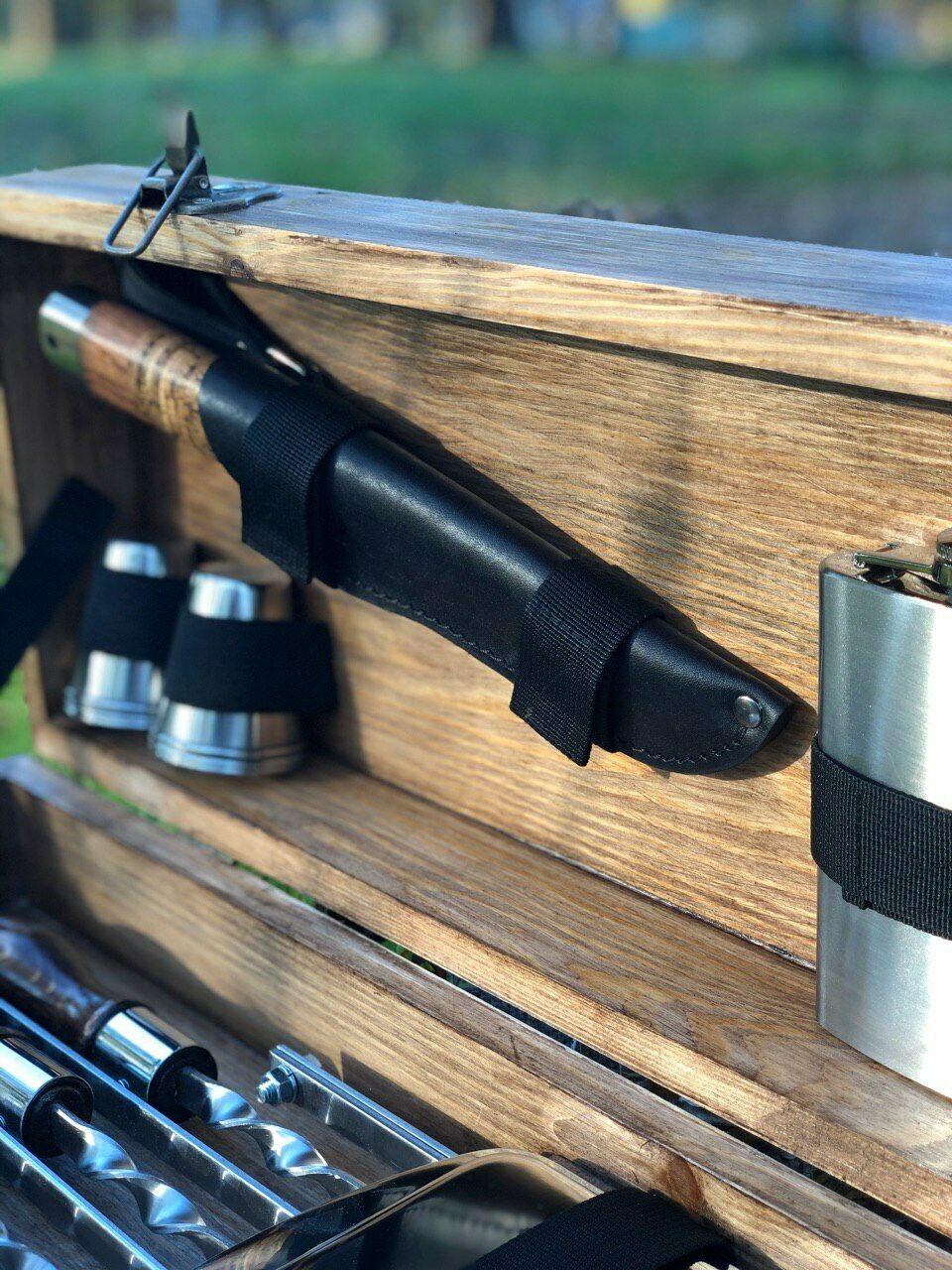 A set of skewers "Wild boar MAX" in a wooden case Gorillas BBQ