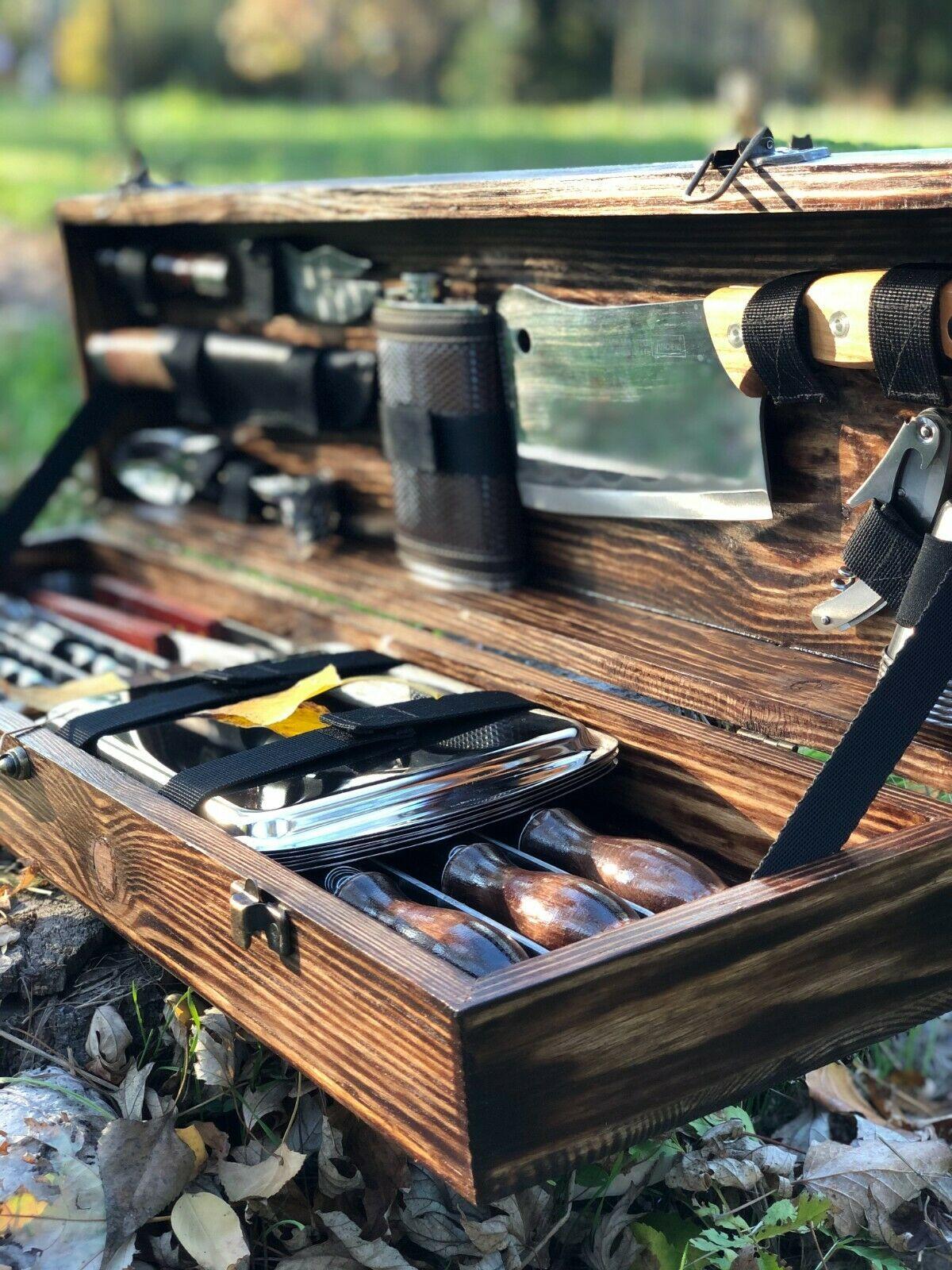 A set of skewers "Wild boar MAX" in a wooden case Gorillas BBQ
