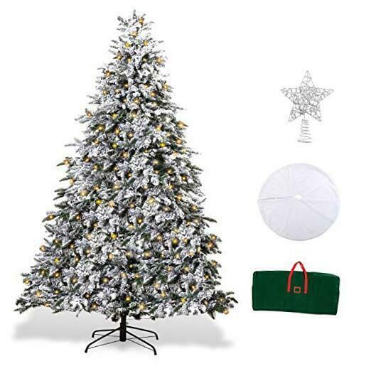 Pre-Lit Snow Flocked Artificial Christmas Pine Tree Holiday 7.5ft White B