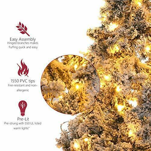 Pre-Lit Snow Flocked Artificial Christmas Pine Tree Holiday 7.5ft White B