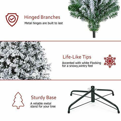 Pre-Lit Snow Flocked Artificial Christmas Pine Tree Holiday 7.5ft White B