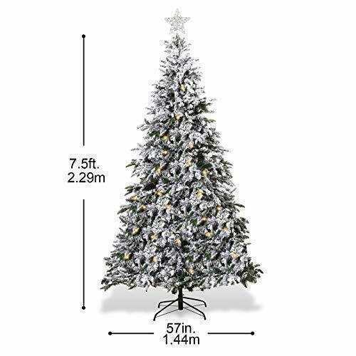 Pre-Lit Snow Flocked Artificial Christmas Pine Tree Holiday 7.5ft White B