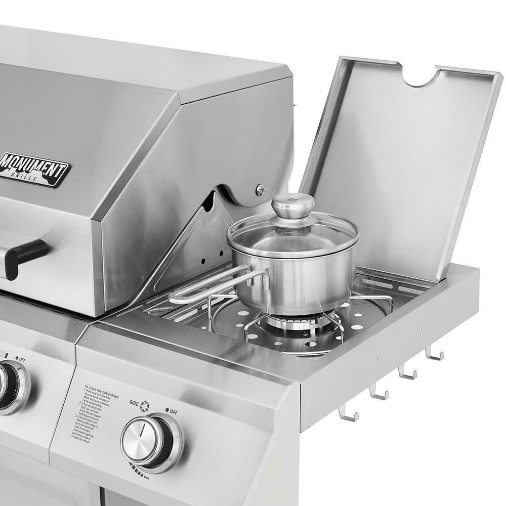 Monument Propane Gas Grill LED Controls Stainless Steel 4 Burners 1 Side Burner