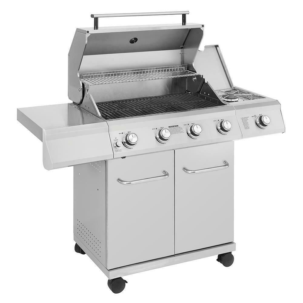 Monument Propane Gas Grill LED Controls Stainless Steel 4 Burners 1 Side Burner