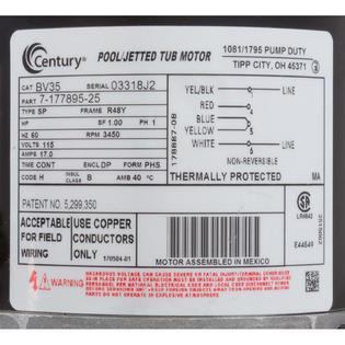 Motor, Century, 1.5 Horsepower, 115v, 1 Speed, 48 Frame