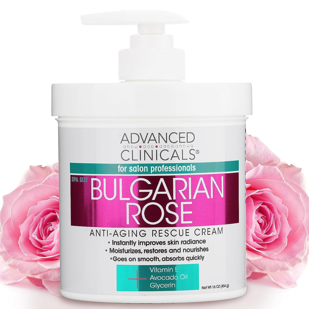 Advanced Clinicals Bulgarian Rose Rescue Cream, Anti-Aging Face &amp; Body Moisturizer for Dry Skin, 16 Oz