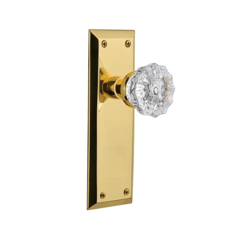 York Plate 2-3/8 in. Backset Polished Brass PassaHall/Closet Crystal Glass Door Knob