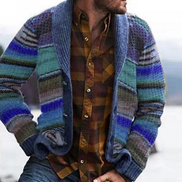 Patchwork Knitted Jacket Sweater Stitching Cardigan