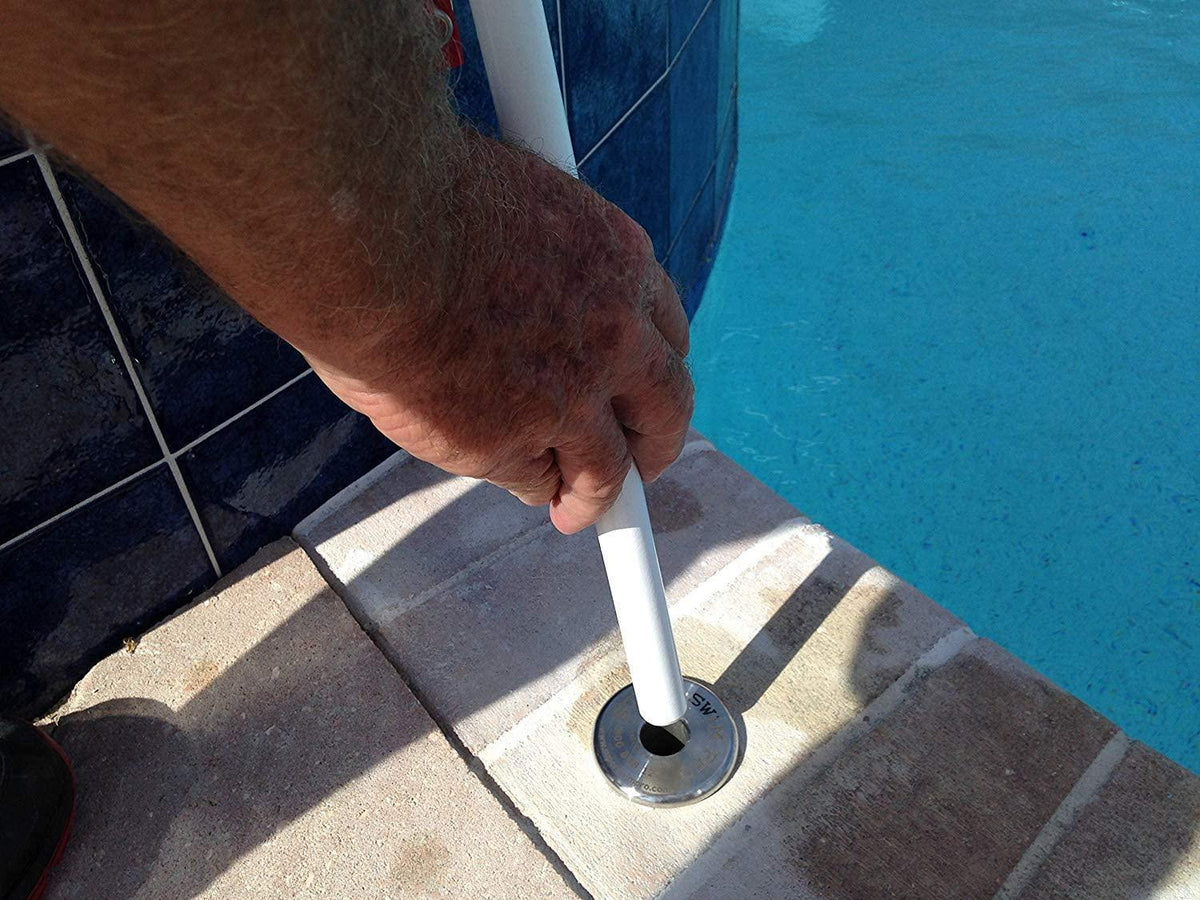 Super Swim Two Part Pole Stainless Steel in Deck Base Swimming Tether System, 91190