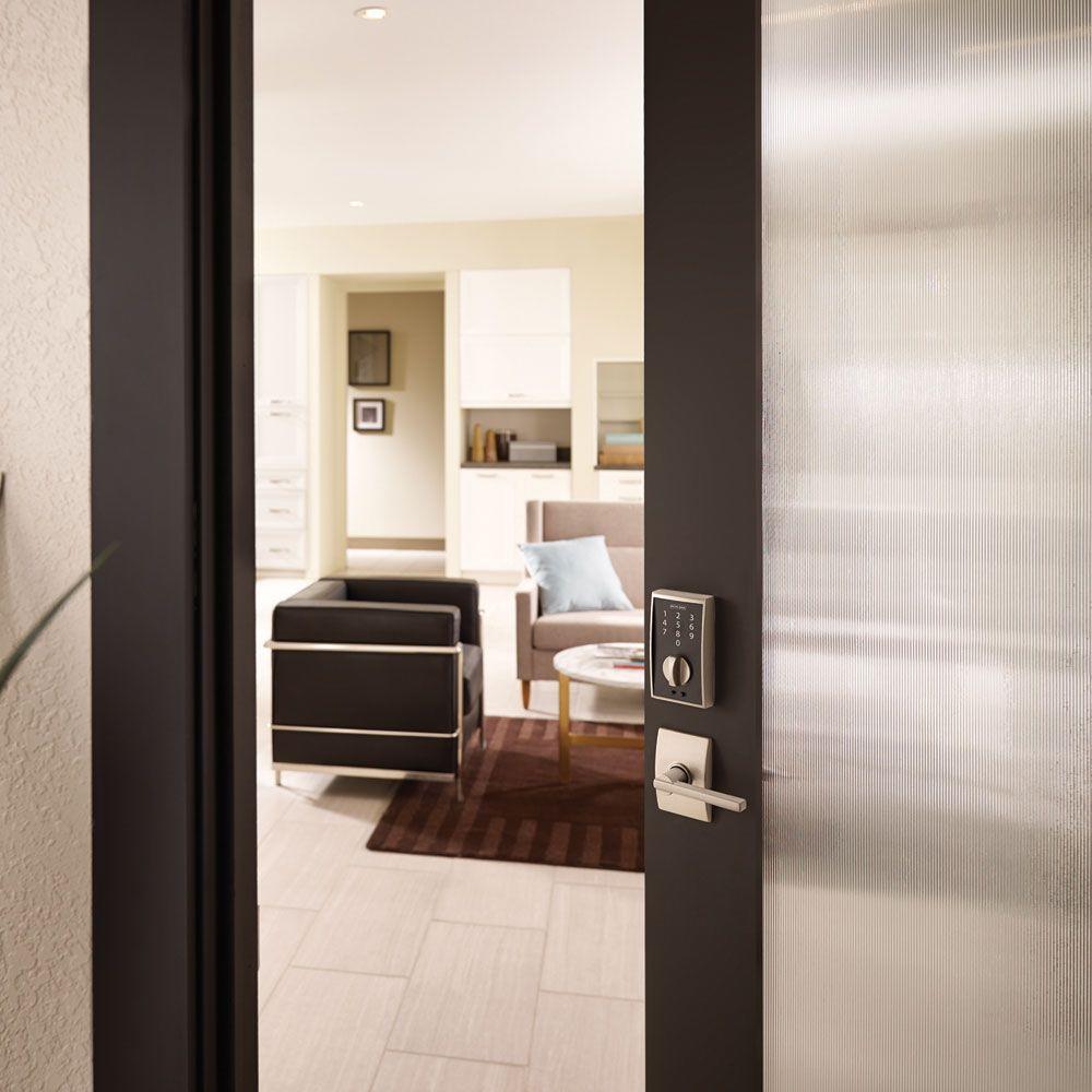Century Matte Black Touch Electronic Deadbolt and Front Entry Door Handle with Latitude Door Lever
